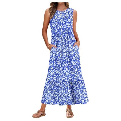 AUSELILY vestito lungo estivo donna senza maniche scollo rotond mare