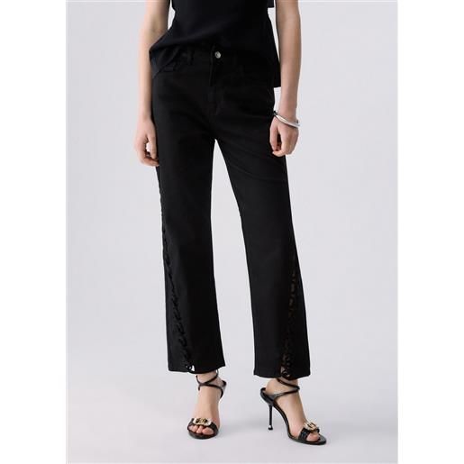 Liu jo pantaloni straight con intreccio cut-out, nero