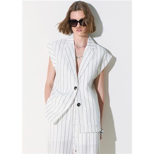 Liu jo gilet in misto lino, bianco gessato