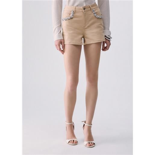 Liu jo shorts con applicazioni gioiello, beige