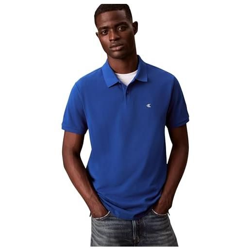 Calvin Klein uomo maglietta polo maniche corte monogram pique in cotone, grigio (chase blue), m