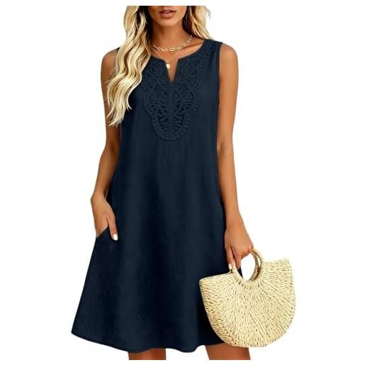 Generico abito lino donna estivo lungo senza maniche girocollo abiti taglie forti estivi donna casual vestiti lunghi donne mare prendisole cotone vestito da spiaggia leggero elegante summer dress (m)