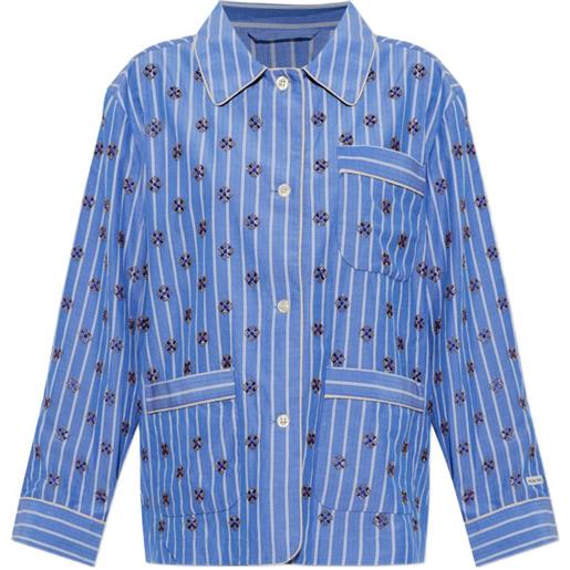 MUNTHE camicia vintager a righe con perline - blu