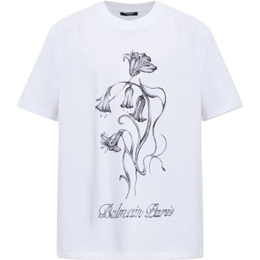 Balmain felpa a fiori con logo - bianco