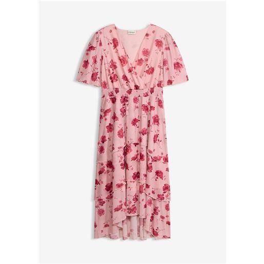 bonprix abito midi in morbido mesh-rosa