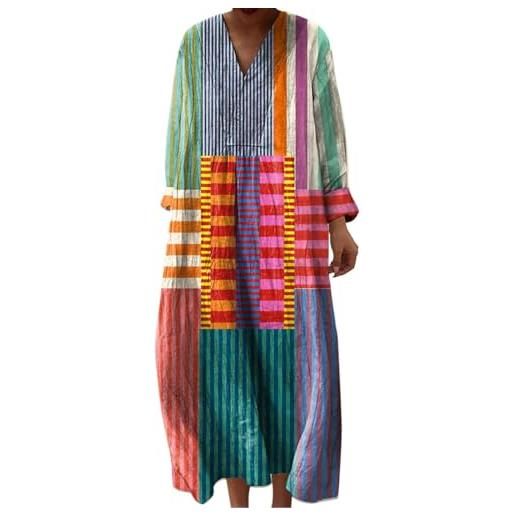 Udbeksid abito estivo donna lungo in lino boho v maniche lunghe vestiti larghi maxi vintage floreale elegante comodo taglie forti casual con tasche per spiaggia mare vacanza 2026
