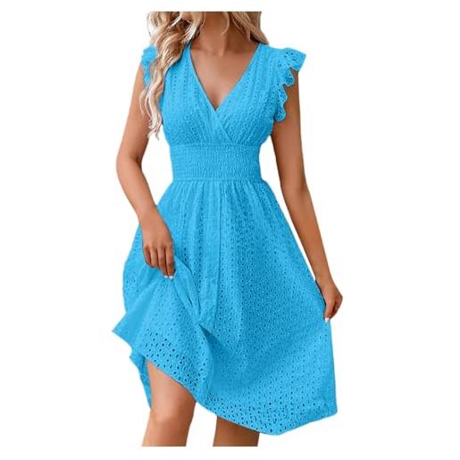Generico abito da donna di media lunghezza in pizzo jacquard scollato sottile con scollo a v, abito da donna grande vestiti maglia