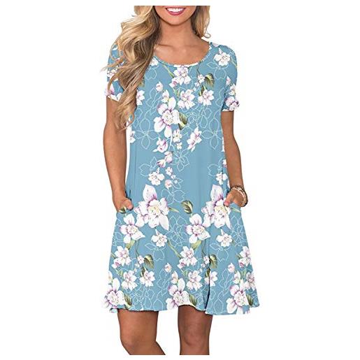 Bequemer Laden donna estate abito t shirt casual vestiti manica corta abiti altalena vestito con tasca stampa e tinta unita