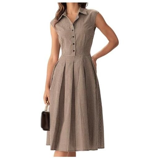 Generic abito chemisier midi da donna in stile vintage a quadri vichy con colletto e pieghe
