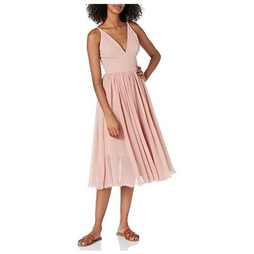 Dress the Population alicia - abito mini da donna senza maniche, scollo profondo, aderente e svasato, rosso tendente rosa, s