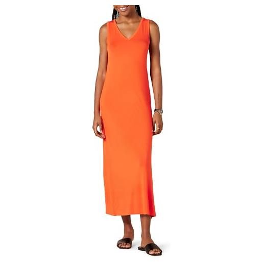 Amazon Essentials abito lungo maxi con scollo a v in jersey con spacco laterale donna, rosso pomodoro, xxl