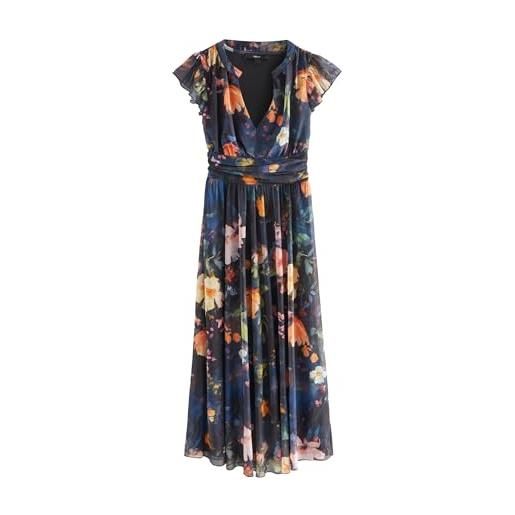 NEXT donne abito longuette per occasioni speciali con scollo a v e rete | standard, plissettata con stampa, questo abito longuette a maniche corte presenta uno stupendo scollo a v e maniche a volant