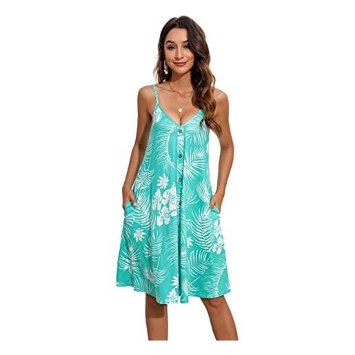Enmain vestiti da donna estivo abito floreali senza maniche abiti con scollo a v al ginocchio con cinturino per spaghetti con tasche per la casual spiaggia hawaii xl