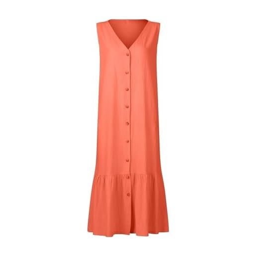Generic abito midi senza maniche con scollo a v, tinta unita, abbottonatura verso il basso, abito a pieghe con tasche, casual, elegante, estivo, spiaggia, vacanze, feste, abito da donna, arancione, l