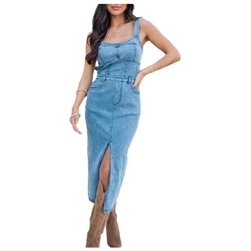 cffvdiz abito in denim per le donne sexy senza maniche slim halter bodycon maxi denim jean abiti, blu, s
