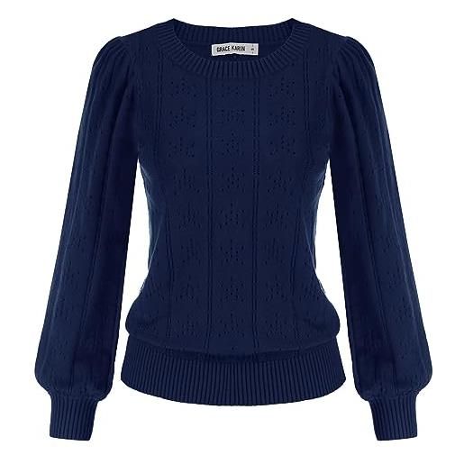 GRACE KARIN maglia elegante donna a manica lunga con scollo a rotondo tinta unita