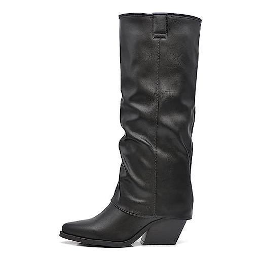 IF fashion scarpe stivali texani arricciati da donna con ghetta risvolto mp627