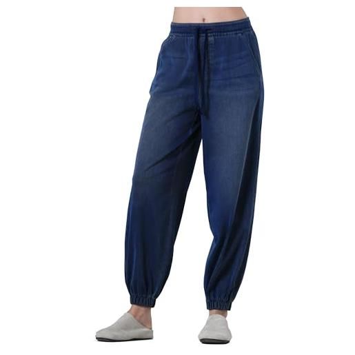 LaiEr jogger in denim donna, vita media, vita elastica con coulisse, vestibilità conica, stile casual confortevole, jeans morbido ed elastico, adatto per sport e yoga, capo alla moda per uso quotidiano