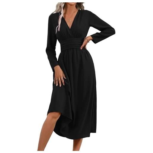 LIAMERHE vestito donna autunno/estivi elegante manica lunghe/corta scollo a v casual maxi abito linea a plissettato primavera vestiti abito inverno moda spiaggia vestito vita alta