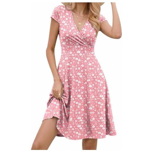 Zeagoo vestito donna estivo scollo a v maniche corte abito | elegante curvy, al ginocchio vestiti