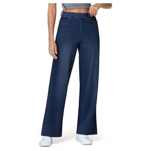 THE GYM PEOPLE jeans baggy donna stretch gamba larga dritta con tasche | lunghezza interna 74cm/79cm, vita media, passanti cintura, slip-on, 4 tasche, moda lavoro casual, sneakers stivali