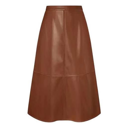 Kate Kasin gonna da donna in pelle, a vita alta, in similpelle, pu, midi, a linea, invernale, con effetto spessorato, calda ed elegante, marrone, l