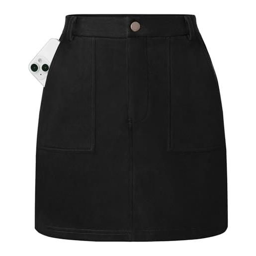 Kate Kasin gonna da donna a vita alta, tinta unita, corta, midi, con tasche e bottoni | pelle scamosciata, elasticizzata, a maglia, vita elastica, tasche, bottoni e cerniere, per lavoro, uso quotidiano
