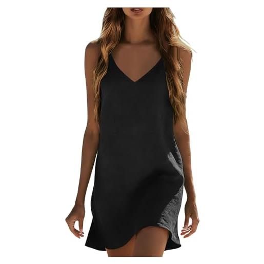 Generico vestito estivo donna lungo lino abito casual tinta unita senza maniche loose maxi abiti senza schienale con cordino con spalline boho chic dresses vestito lungo sottili scollato senzas maniche