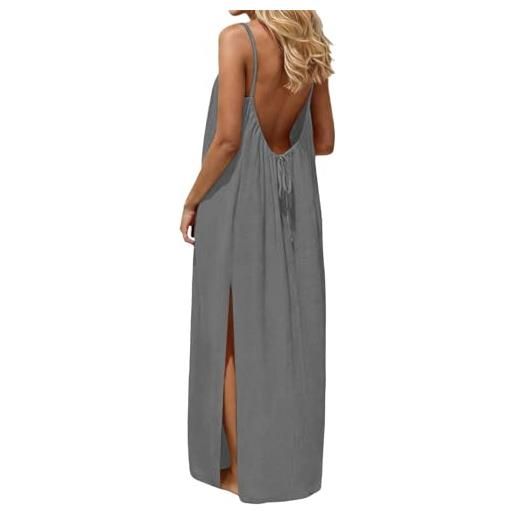 hehiy vestiti estivi donna di lino con schiena scoperta vestito da spiaggia boho chic abito lungo con spalline sottili elegante abiti cerimonia donna caftano scollato senza maniche taglie forti con cordino