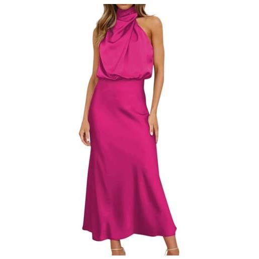 Goolecrimp elegante abito da cocktail lungo senza maniche in raso con collo alto da donna abiti casual da lavoro aderenti per matrimoni e cene estive (rosa, s)