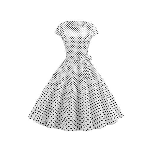 YMING donne audrey hepburn maniche corte abito a line abito da sera cocktail bianco m