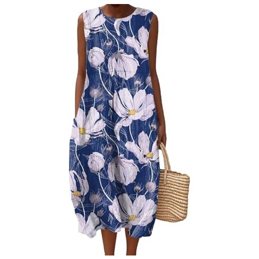 Udbeksid vestiti da donna estivi 2025 in lino cotone casual chic boho taglie forti abito larghi eleganti spiaggia estivo per lungo elegante vacanza vestito girocollo e tasca larghe senza abiti al ginocchio