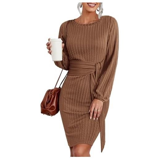 Hotouch vestito donna elegante abito invernale girocollo maglione abito manica lunga aderente midi abito lavorato a maglia donna casual s-xxl
