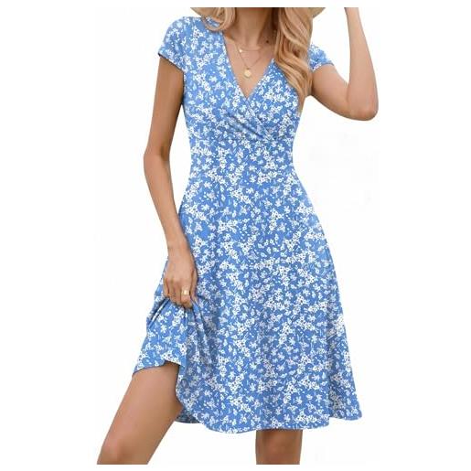 Zeagoo vestito donna estivo scollo a v maniche corte abito | elegante curvy, al ginocchio vestiti