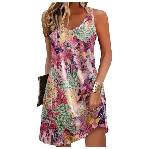Zeagoo abito estivo casual da donna con tasche girocollo senza maniche abiti da donna 2025, stampa foglia viola, m