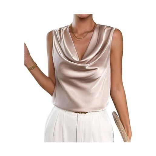 LYXYGMV top senza maniche in raso da donna - camicetta stile camicia con scollo a v drappeggiato e volant a cascata, elegante canotta in seta senza maniche per l'uso quotidiano