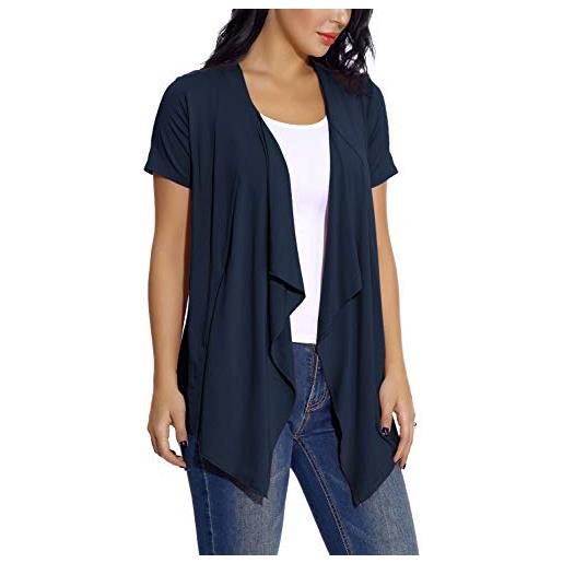 EXCHIC abiti manica corta a maniche corte con bordo anteriore aperto da donna (l, blu navy)