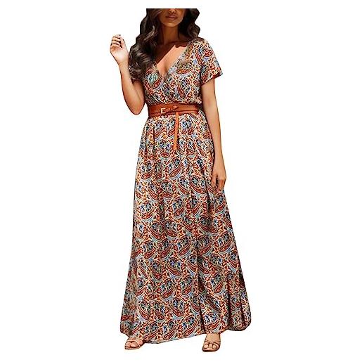 Vhersily abito matrimonio donna, manica corta lungo curvy maxi spiaggia fiori estivi sexy mare vestito leggero scollo v abiti casual taglie forti, alla moda, abbigliamento primavera, sexy, curvy