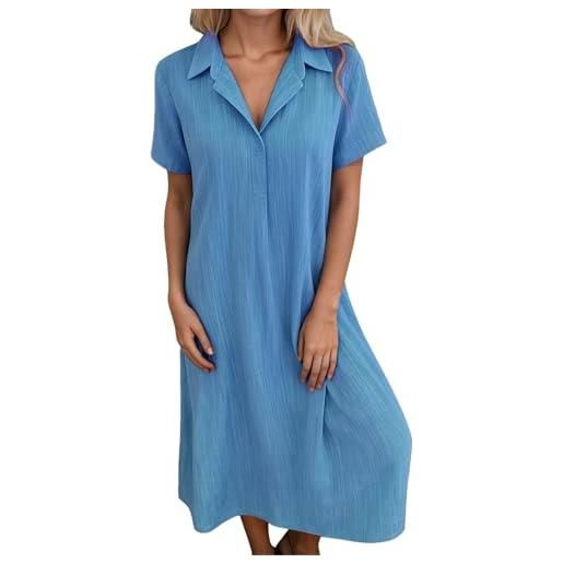 Vhersily prendisole donna estivo cotone, tinta unita scollo a v mezza manica e vestito linea ginocchio vestiti mini da casa elegante curvy, vestiti primaverile, da cocktail, passeggiata, raffinato