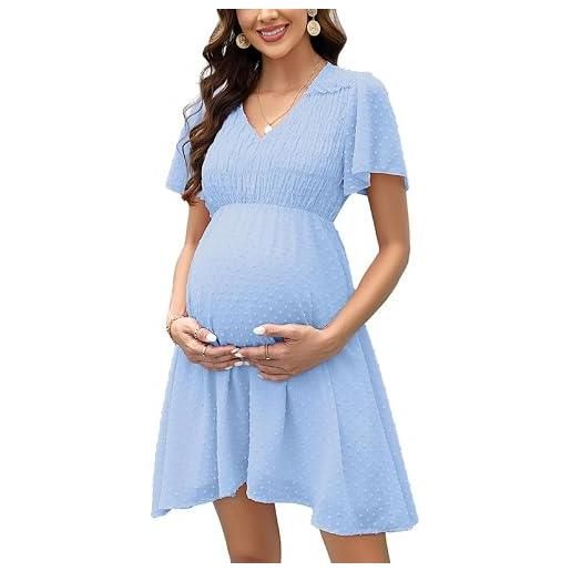 Clearlove abito da donna in chiffon svizzero a pois con maniche corte per l'estate