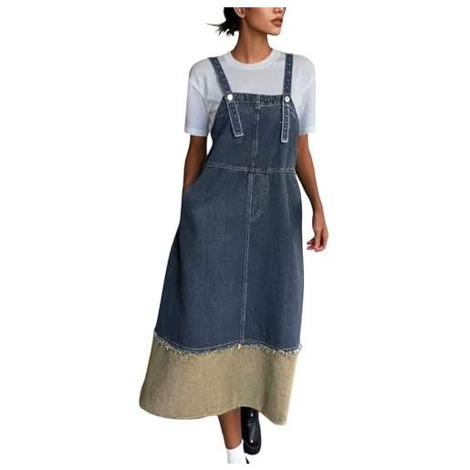 Vhersily donna lunga vestito salopette di jeans senza maniche denim vestiti overall, moda primaverile ed estiva, denim cargo vintage a-line gonne di media lunghezza, da tasca oversize