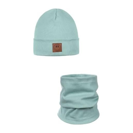 ANDER set cappello e scaldacollo bambino, 2 pezzi unisex smile | scaldacollo e cappello bambino, 97% cotone, 3% elastan, oeko-tex standard 100, copre orecchie e collo, da 1 mese a 16 anni