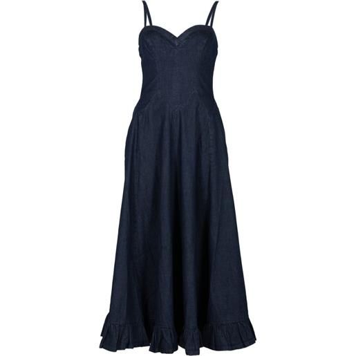 Free People abito midi another season denim con ruches - blu