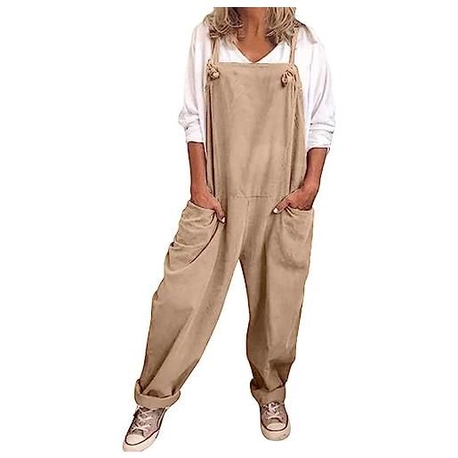 Vhersily salopette da donna retrò pantaloni estivi tute salopette in lino casual tuta larga lunghi