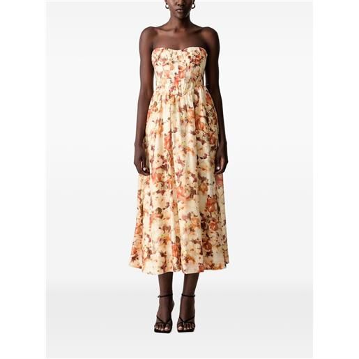 Bardot abito lola midi con stampa a fiori - arancione