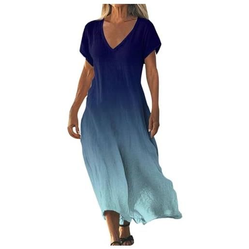 Gienslru vestito estivi donna lino vestiti lungo boho maniche corte scollo a v abito maxi abitos vintage caftano con tasche taglie forti curvy dress per spiaggia vacanza moda vestitos elegante chic 2026
