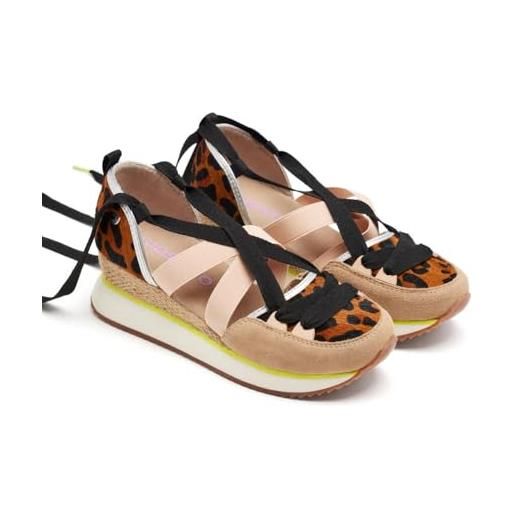 GIOSEPPO sneakers aperte pelle leopardo e zeppa rafia ludlow, leopardato, 36 eu