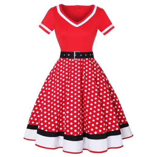Vhersily 2025 - vestito boho donna, rockebilly, alla moda, vintage, scollo a v, a pois, per feste in stile rock anni '50, confortevole e traspirante, damigella d'onore, da cocktail, da sposa