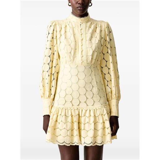 Bardot abito remy corto in pizzo guipure con ruches - giallo