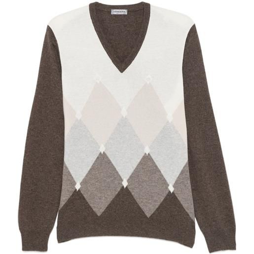 Vengera maglione a rombi con scollo a v - marrone